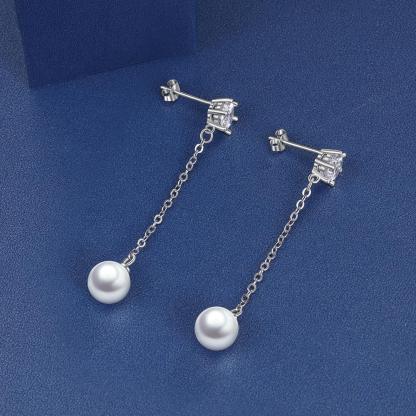 Women’s 925 Sterling Silver Long Tassel Pearl Drop Earrings, Jewelry Gift for Her - Personalized Jewel