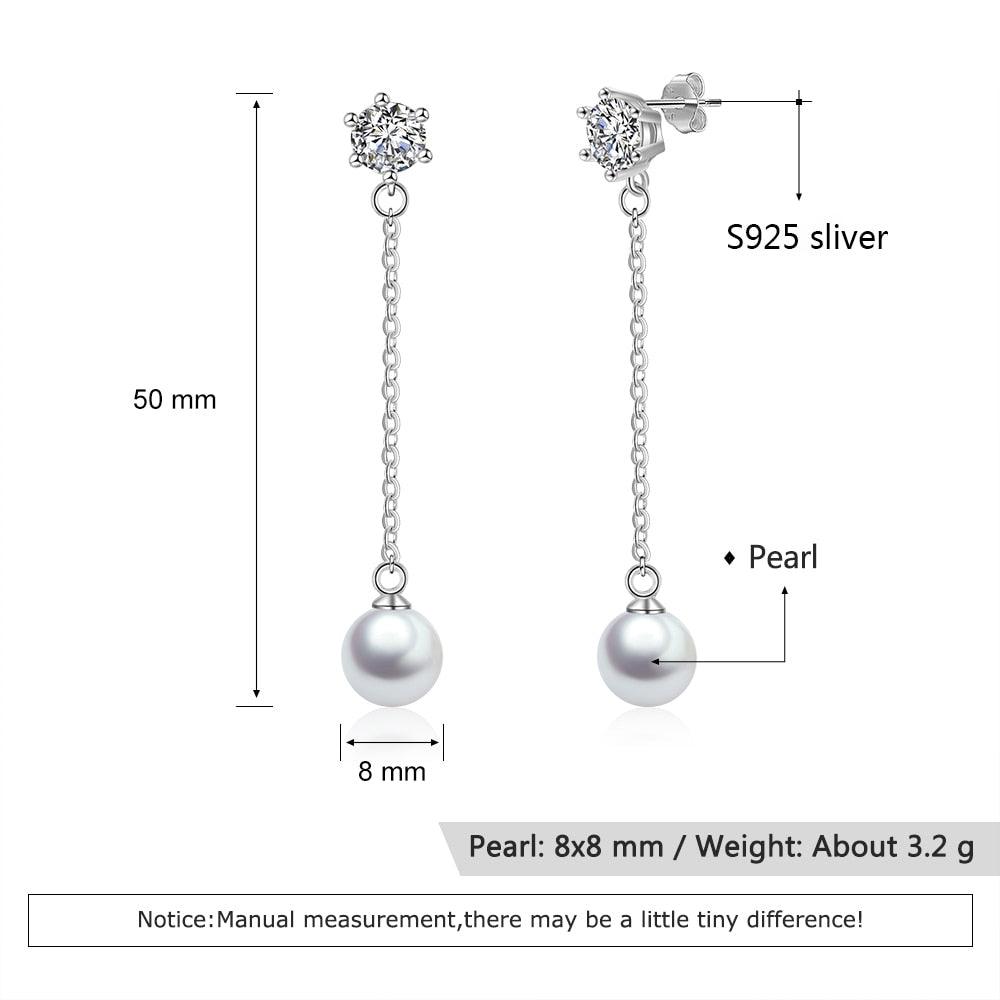 Women’s 925 Sterling Silver Long Tassel Pearl Drop Earrings, Jewelry Gift for Her - Personalized Jewel