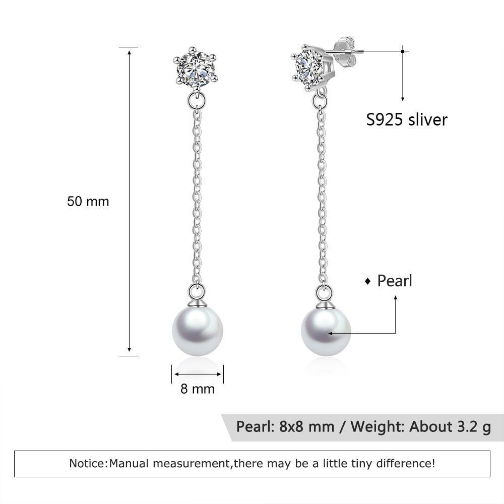 Women’s 925 Sterling Silver Long Tassel Pearl Drop Earrings, Jewelry Gift for Her - Personalized Jewel