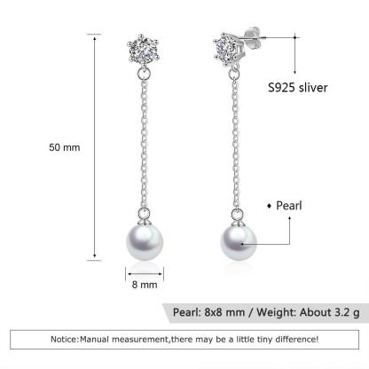 Women’s 925 Sterling Silver Long Tassel Pearl Drop Earrings, Jewelry Gift for Her - Personalized Jewel