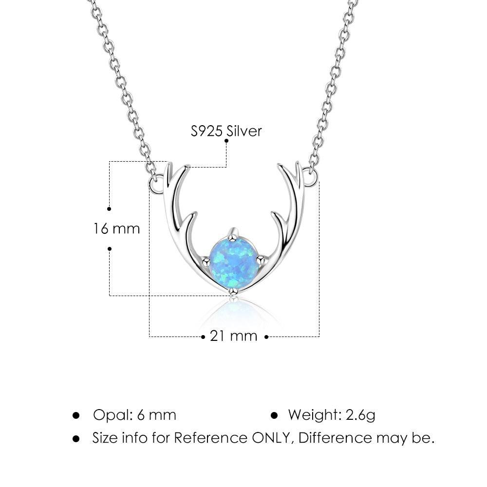 Women’s 925 Sterling Silver Necklace & Deer Head Design Pendant with Blue Opal, Trendy Party Jewelry - Personalized Jewel