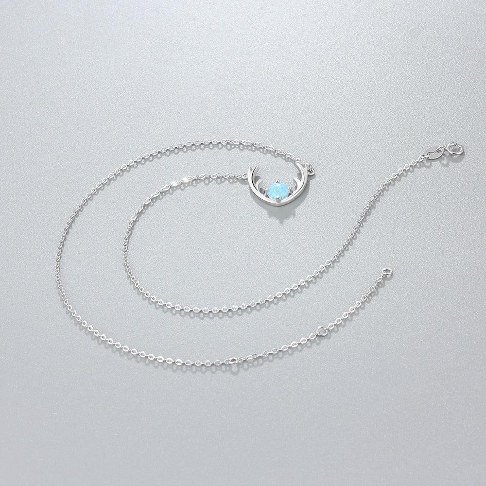 Women’s 925 Sterling Silver Necklace & Deer Head Design Pendant with Blue Opal, Trendy Party Jewelry - Personalized Jewel