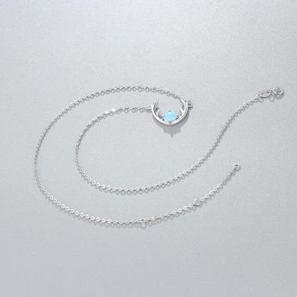 Women’s 925 Sterling Silver Necklace & Deer Head Design Pendant with Blue Opal, Trendy Party Jewelry - Personalized Jewel