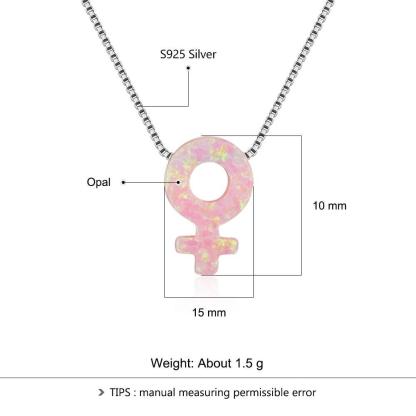 Women’s 925 Sterling Silver Necklace & Female Gender Symbol Pendant with Pink Opal, Trendy Fashion Jewelry with Box Chain - Personalized Jewel