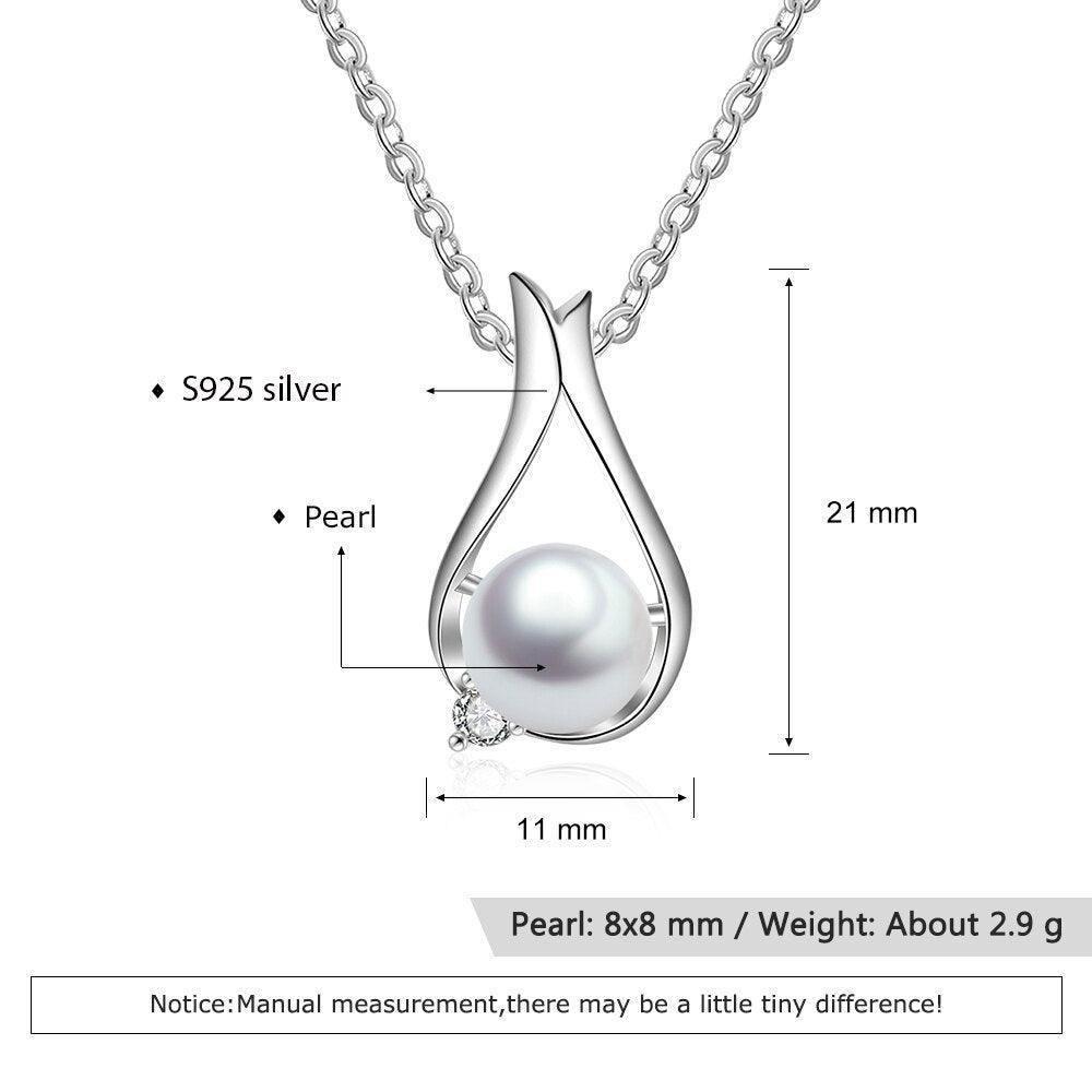 Women’s 925 Sterling Silver Necklace & Water Drop Shape Pendant with Pearl, Classic Fine Jewelry for Ladies - Personalized Jewel