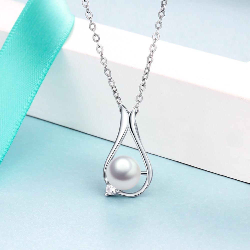 Women’s 925 Sterling Silver Necklace & Water Drop Shape Pendant with Pearl, Classic Fine Jewelry for Ladies - Personalized Jewel