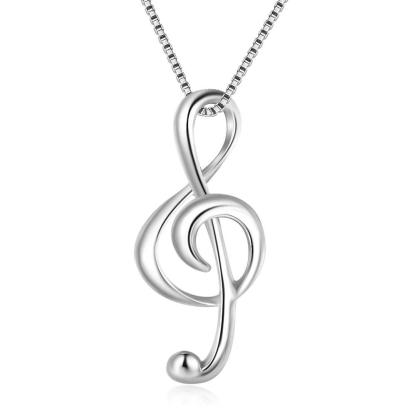 Women’s 925 Sterling Silver Necklace with Musical Note Pendant, Elegant Gift for Girlfriend - Personalized Jewel