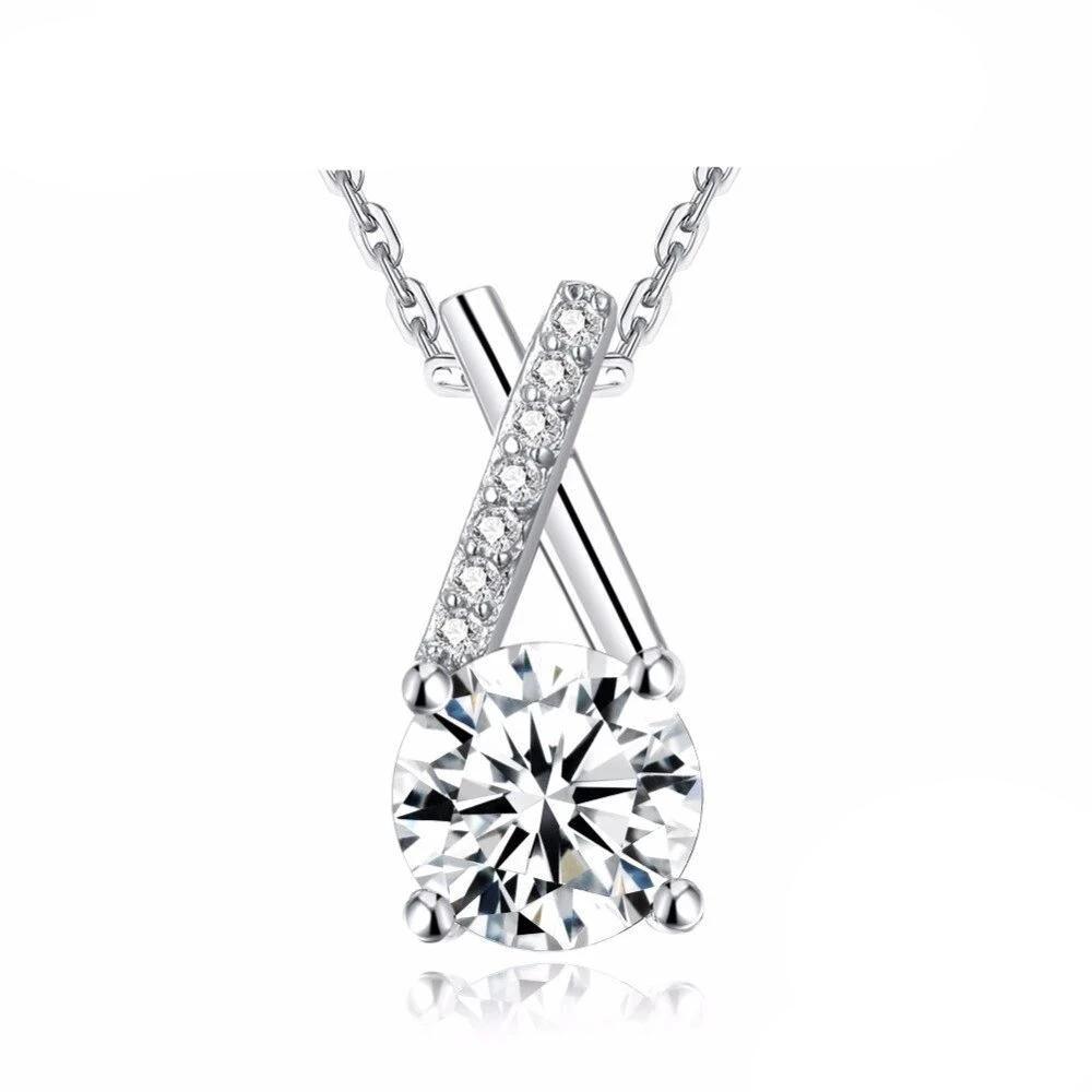 Women’s 925 Sterling Silver Necklace with Round Cubic Zirconia, Cross Design Fashion Pendant Necklace, Trendy Jewelry - Personalized Jewel