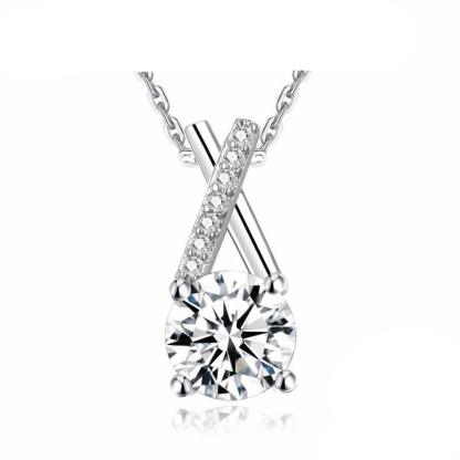 Women’s 925 Sterling Silver Necklace with Round Cubic Zirconia, Cross Design Fashion Pendant Necklace, Trendy Jewelry - Personalized Jewel