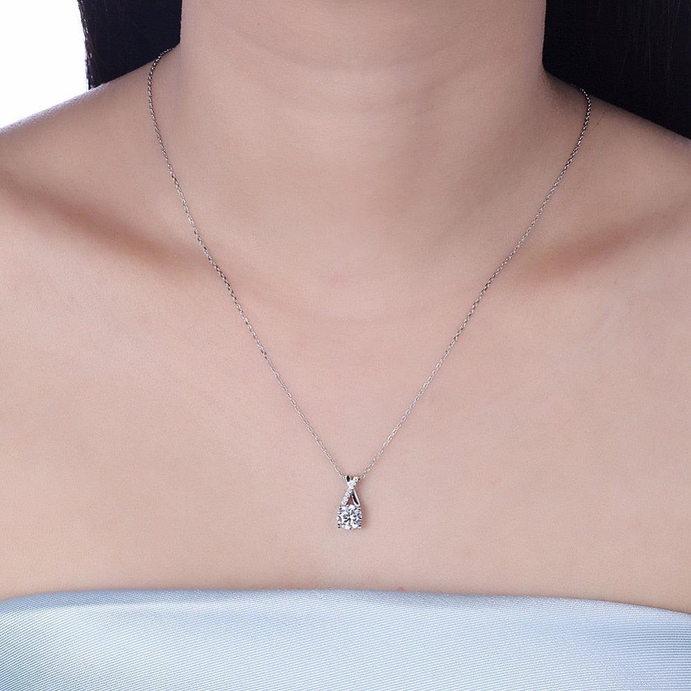 Women’s 925 Sterling Silver Necklace with Round Cubic Zirconia, Cross Design Fashion Pendant Necklace, Trendy Jewelry - Personalized Jewel