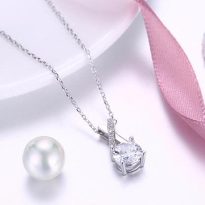 Women’s 925 Sterling Silver Necklace with Round Cubic Zirconia, Cross Design Fashion Pendant Necklace, Trendy Jewelry - Personalized Jewel