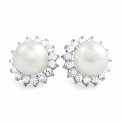 Women’s 925 Sterling Silver Pearl Stud Earrings with Cubic Zirconia - Personalized Jewel