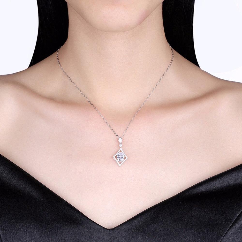 Women’s 925 Sterling Silver Rhombus Design Necklace, Fashion Jewelry for Party, Trendy Girl’s Pendant Necklace - Personalized Jewel