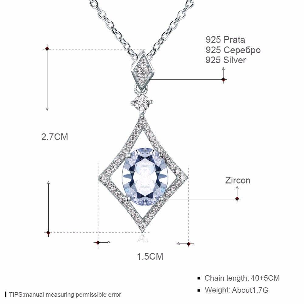 Women’s 925 Sterling Silver Rhombus Design Necklace, Fashion Jewelry for Party, Trendy Girl’s Pendant Necklace - Personalized Jewel