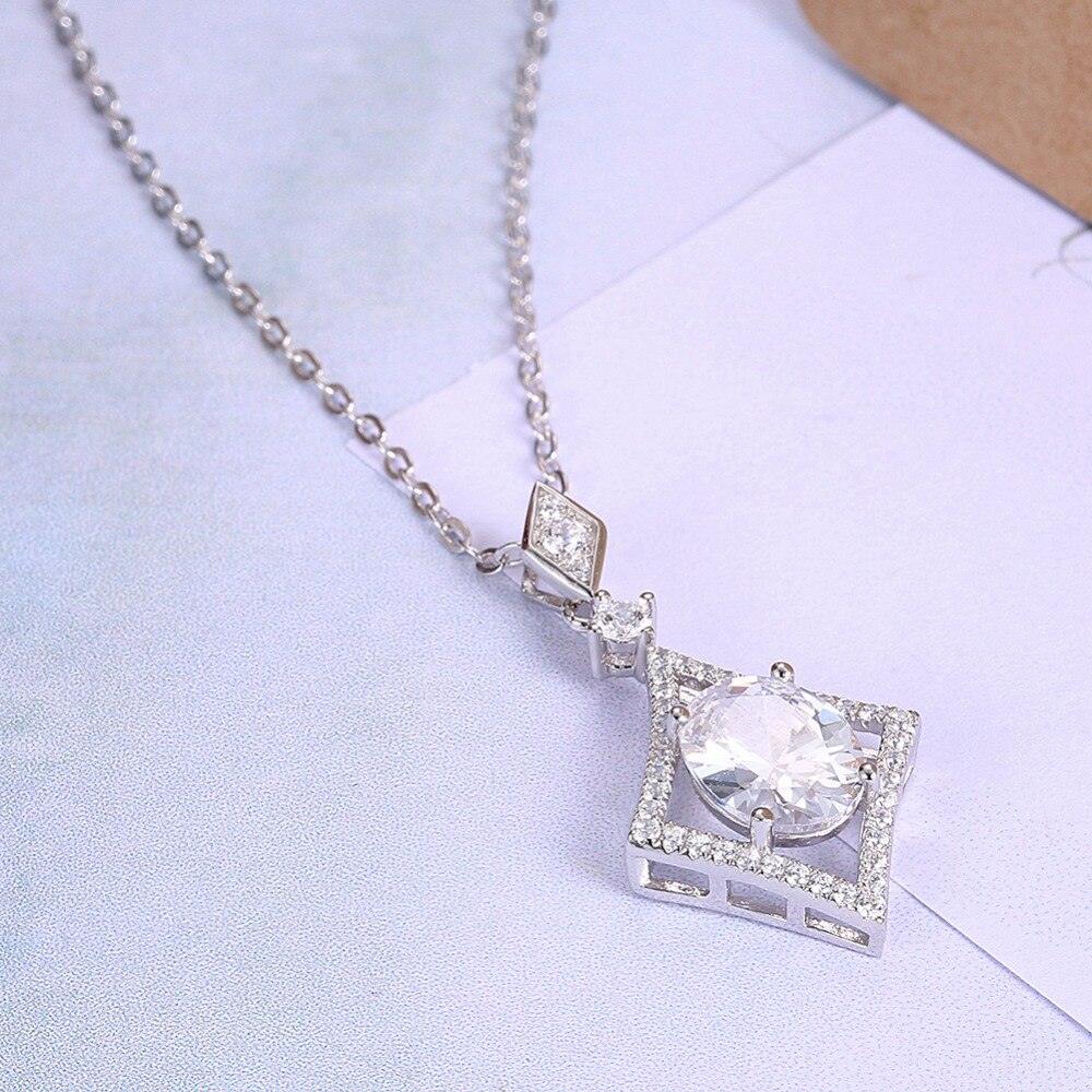 Women’s 925 Sterling Silver Rhombus Design Necklace, Fashion Jewelry for Party, Trendy Girl’s Pendant Necklace - Personalized Jewel