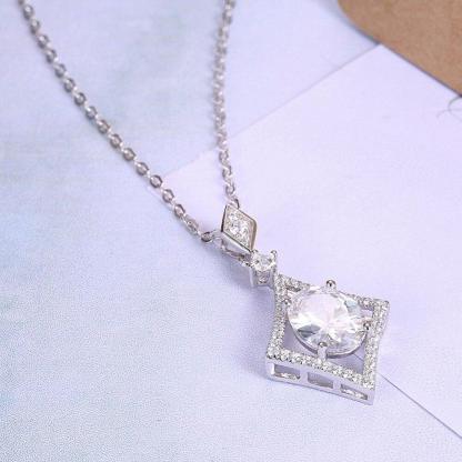 Women’s 925 Sterling Silver Rhombus Design Necklace, Fashion Jewelry for Party, Trendy Girl’s Pendant Necklace - Personalized Jewel