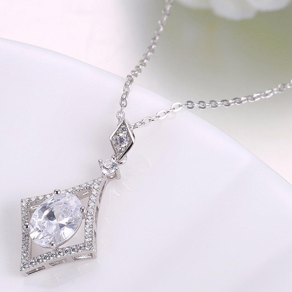 Women’s 925 Sterling Silver Rhombus Design Necklace, Fashion Jewelry for Party, Trendy Girl’s Pendant Necklace - Personalized Jewel