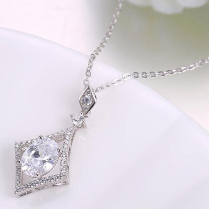 Women’s 925 Sterling Silver Rhombus Design Necklace, Fashion Jewelry for Party, Trendy Girl’s Pendant Necklace - Personalized Jewel