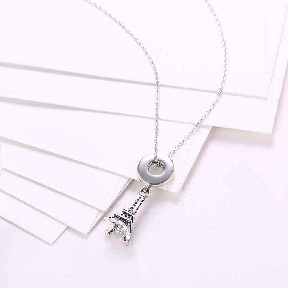 Women’s 925 Sterling Silver Solid Necklace with Eiffel Tower Design Pendant, Fashion Jewelry for Ladies - Personalized Jewel