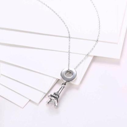 Women’s 925 Sterling Silver Solid Necklace with Eiffel Tower Design Pendant, Fashion Jewelry for Ladies - Personalized Jewel