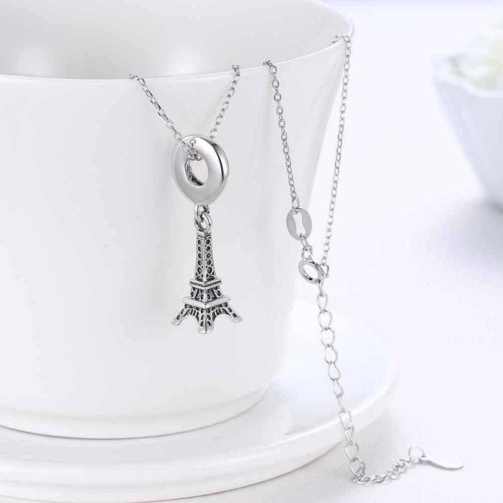 Women’s 925 Sterling Silver Solid Necklace with Eiffel Tower Design Pendant, Fashion Jewelry for Ladies - Personalized Jewel