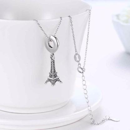 Women’s 925 Sterling Silver Solid Necklace with Eiffel Tower Design Pendant, Fashion Jewelry for Ladies - Personalized Jewel
