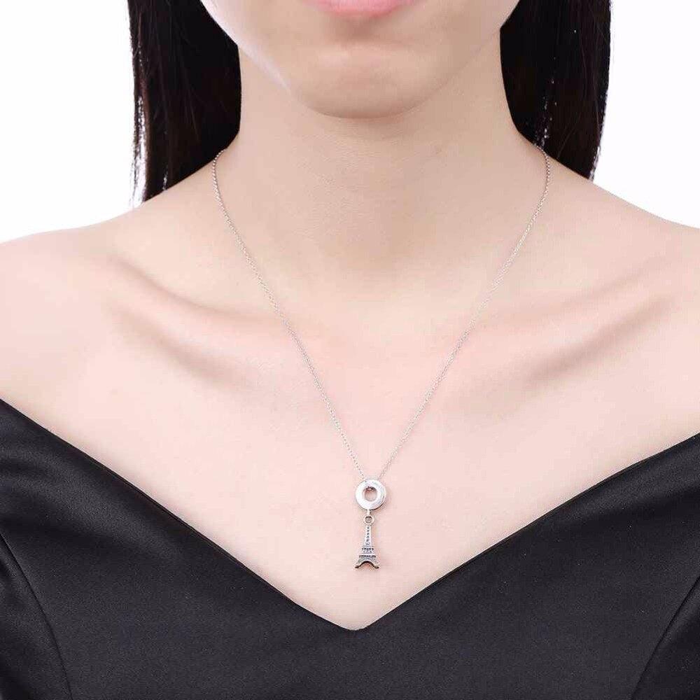 Women’s 925 Sterling Silver Solid Necklace with Eiffel Tower Design Pendant, Fashion Jewelry for Ladies - Personalized Jewel
