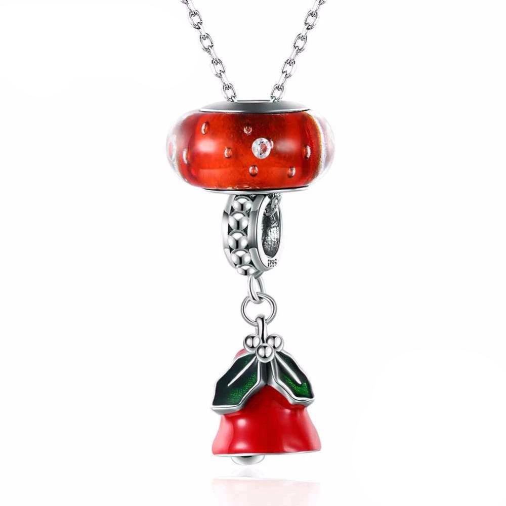 Women’s 925 Sterling Silver Solid Necklace With Red Bell Pendant, Ethnic Christmas Jewelry Gift for Girls - Personalized Jewel