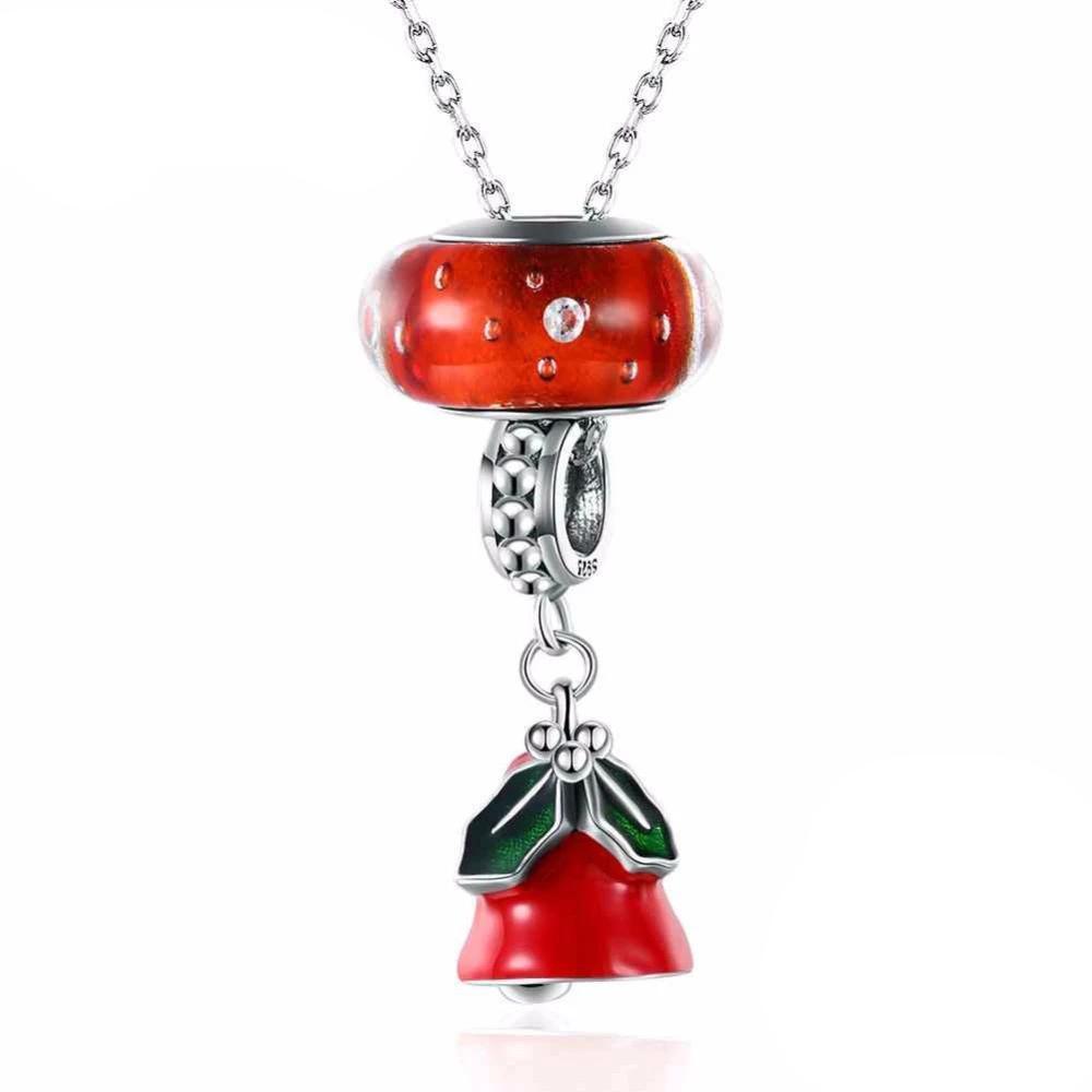 Women’s 925 Sterling Silver Solid Necklace With Red Bell Pendant, Ethnic Christmas Jewelry Gift for Girls - Personalized Jewel