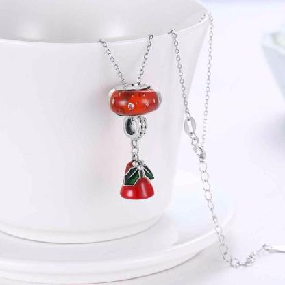 Women’s 925 Sterling Silver Solid Necklace With Red Bell Pendant, Ethnic Christmas Jewelry Gift for Girls - Personalized Jewel