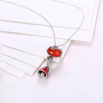 Women’s 925 Sterling Silver Solid Necklace With Red Bell Pendant, Ethnic Christmas Jewelry Gift for Girls - Personalized Jewel