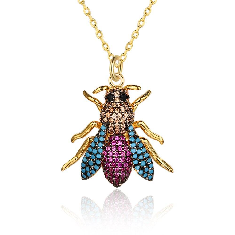 Women’s Crystal Bee Insect Pendant Necklace, Trendy Fashion Jewelry - Personalized Jewel
