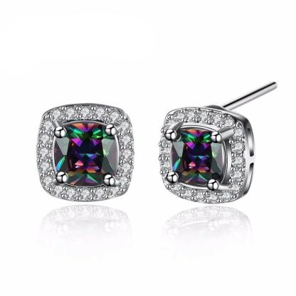 Women’s Stud Earrings with 9mm Colorful Inlaid Stone and Cubic Zirconia, Fashion Jewelry for Party - Personalized Jewel