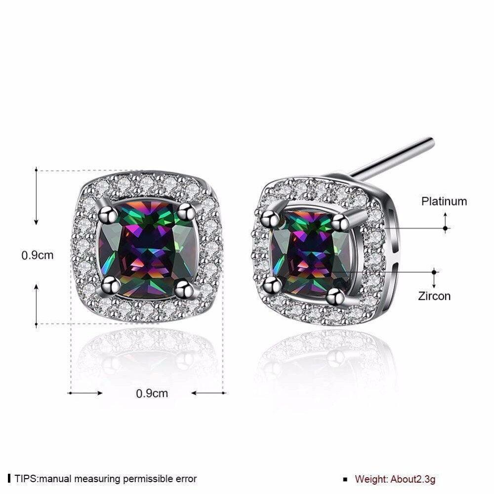Women’s Stud Earrings with 9mm Colorful Inlaid Stone and Cubic Zirconia, Fashion Jewelry for Party - Personalized Jewel