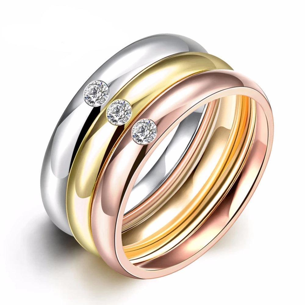 Women’s Titanium Steel 9mm Multicolor Ring – Trendy Jewelry – Three Cubic Zirconia Stones - Personalized Jewel