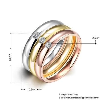 Women’s Titanium Steel 9mm Multicolor Ring – Trendy Jewelry – Three Cubic Zirconia Stones - Personalized Jewel