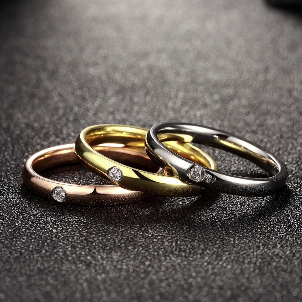 Women’s Titanium Steel 9mm Multicolor Ring – Trendy Jewelry – Three Cubic Zirconia Stones - Personalized Jewel