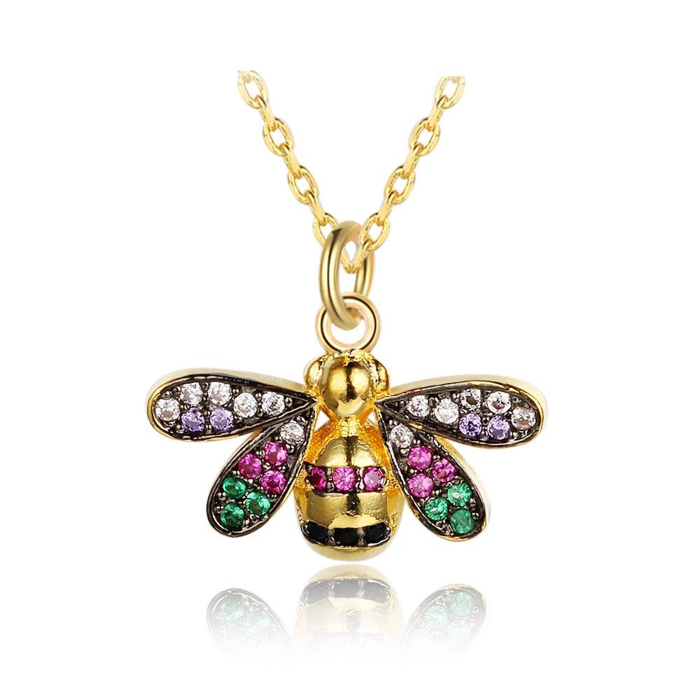 Women’s Trendy Bee Insect Pendant Necklace with Zirconia Stones, Jewelry Gift for Special Occasion - Personalized Jewel