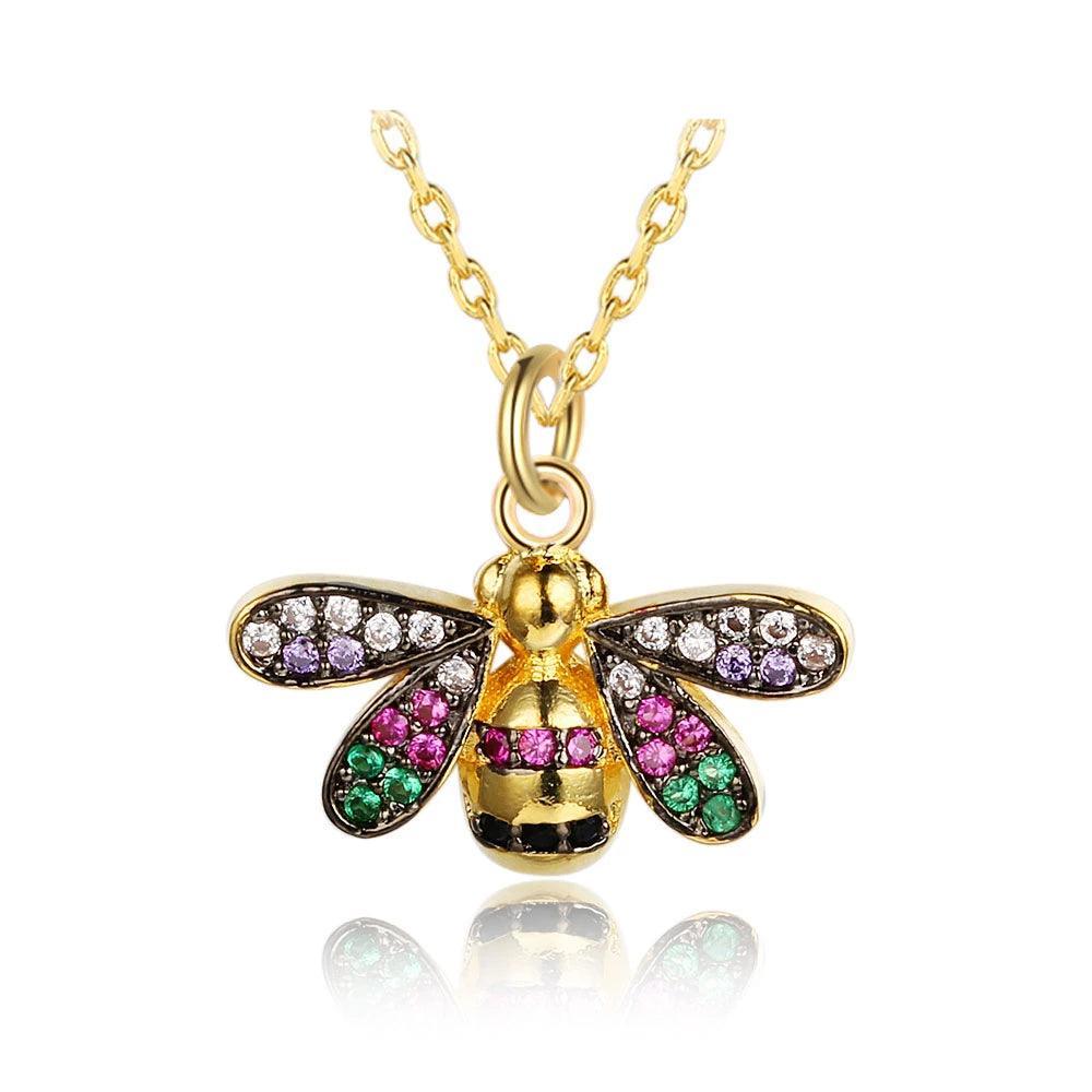 Women’s Trendy Bee Insect Pendant Necklace with Zirconia Stones, Jewelry Gift for Special Occasion - Personalized Jewel