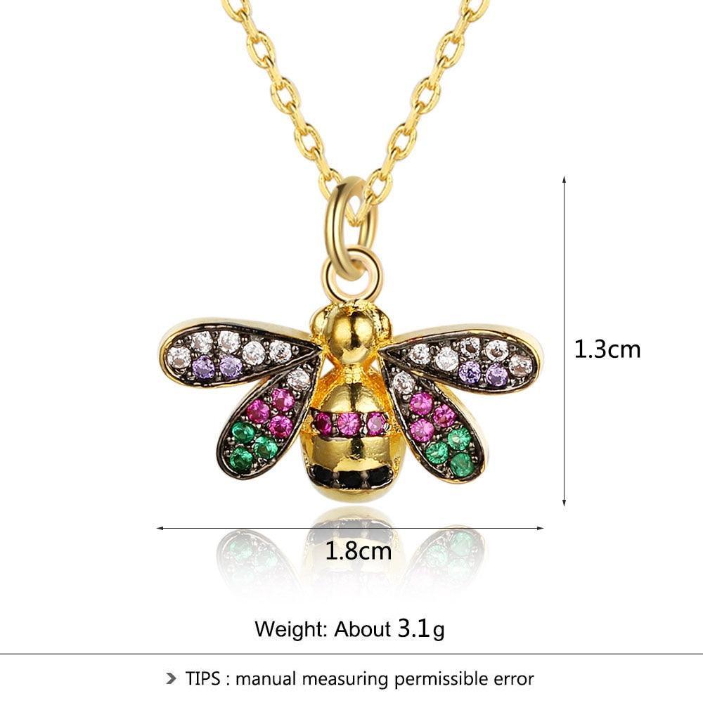 Women’s Trendy Bee Insect Pendant Necklace with Zirconia Stones, Jewelry Gift for Special Occasion - Personalized Jewel