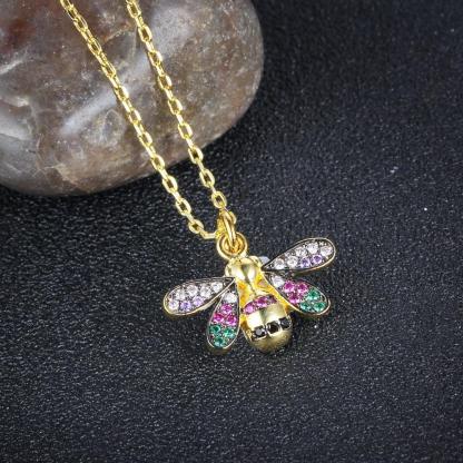 Women’s Trendy Bee Insect Pendant Necklace with Zirconia Stones, Jewelry Gift for Special Occasion - Personalized Jewel