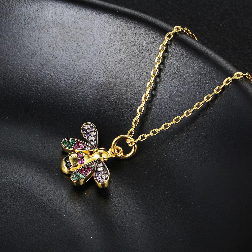 Women’s Trendy Bee Insect Pendant Necklace with Zirconia Stones, Jewelry Gift for Special Occasion - Personalized Jewel