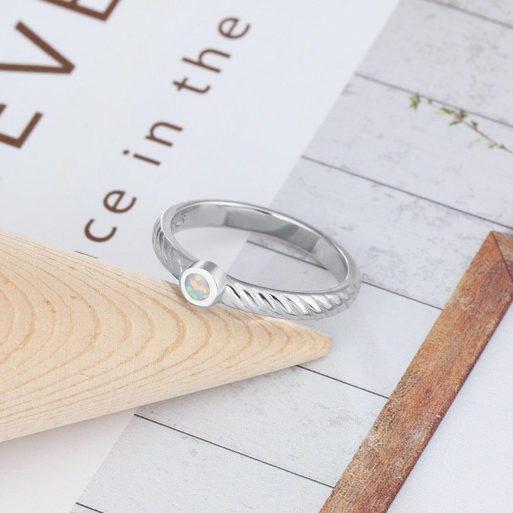 Women Solid Engagement Ring - Classy Opal Stoned 925 Sterling Silver Ring Ornaments - Personalized Jewel
