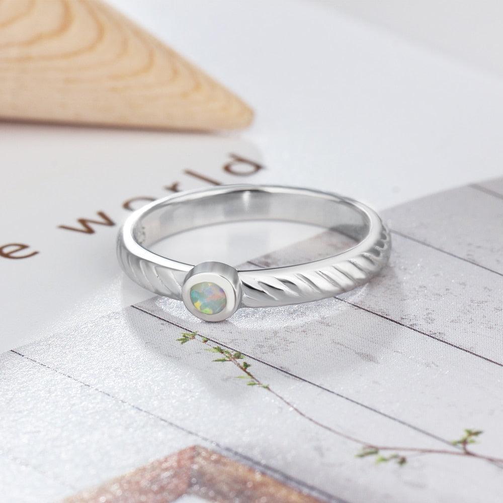 Women Solid Engagement Ring - Classy Opal Stoned 925 Sterling Silver Ring Ornaments - Personalized Jewel
