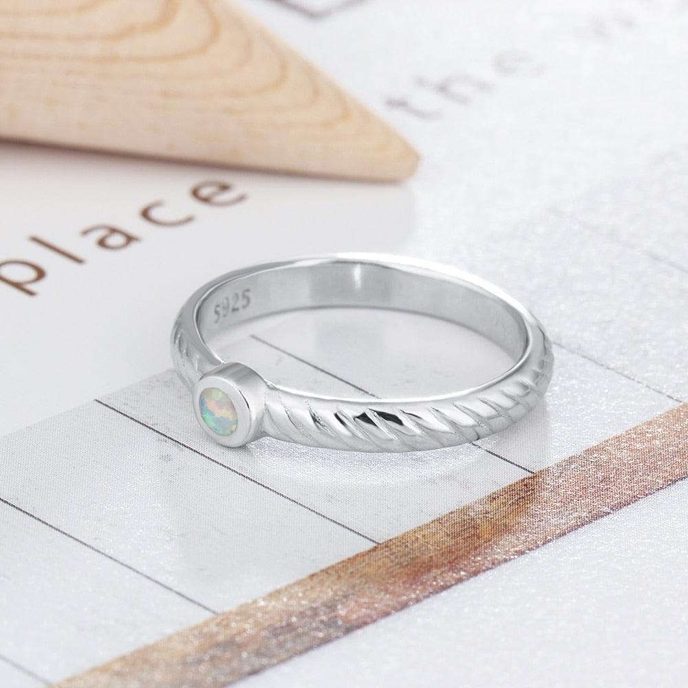 Women Solid Engagement Ring - Classy Opal Stoned 925 Sterling Silver Ring Ornaments - Personalized Jewel