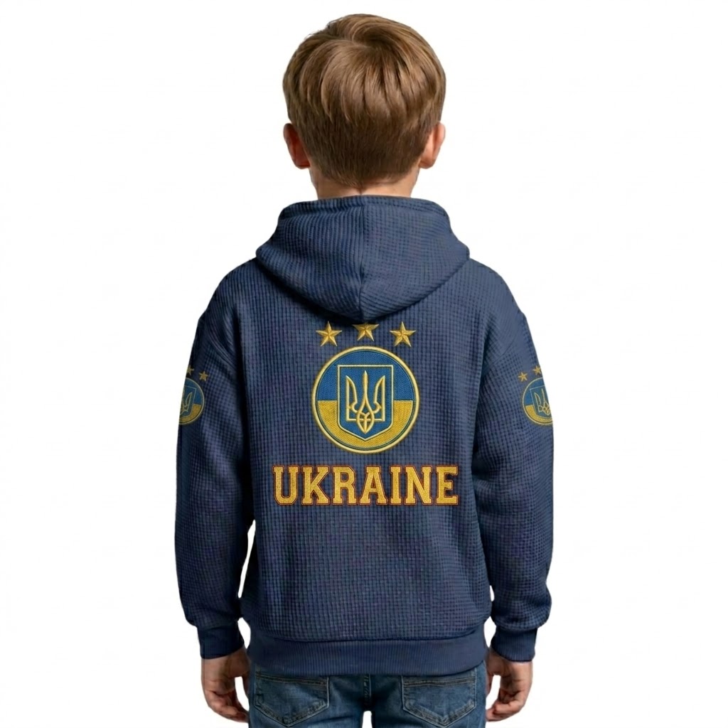 Ukraine Printed Waffle Quarter Zip Football Fan Hoodie For Kids