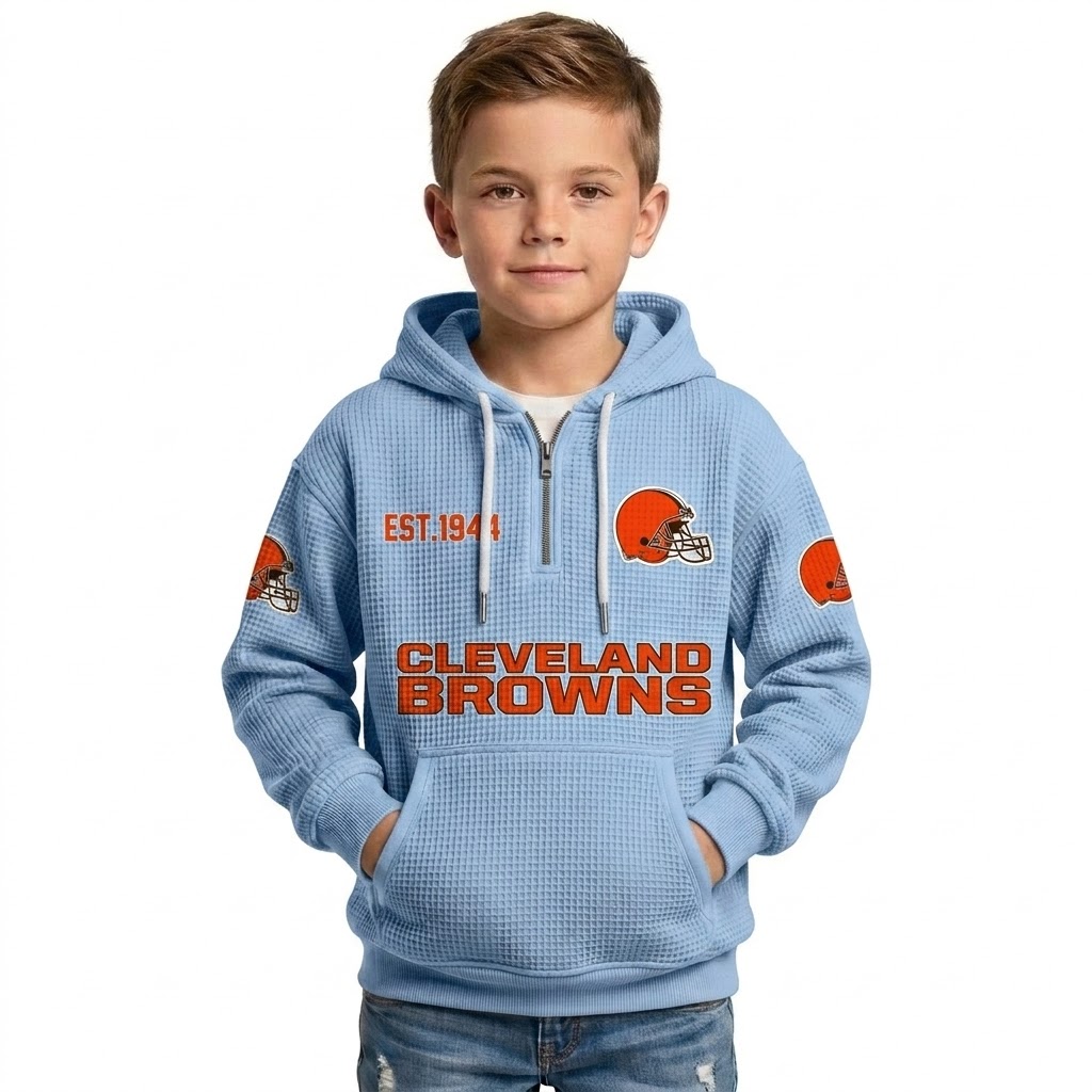 Waffle Quarter Zip Hoodie With Vintage Sports Design For Kids