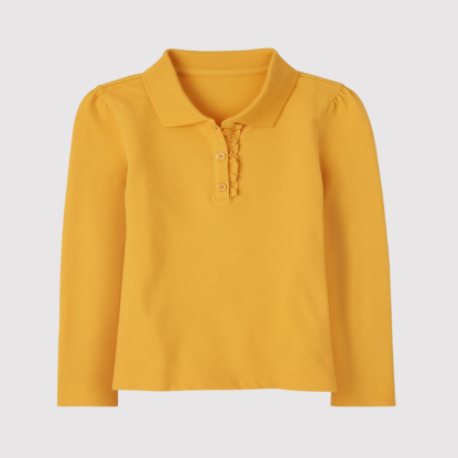Girls Long Sleeve Ruffle Pique Polo