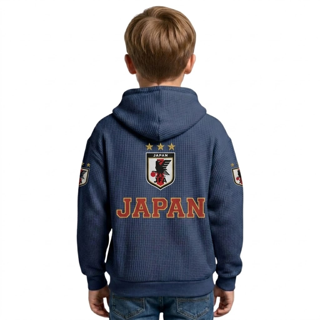 Japan Printed Waffle Quarter Zip Football Fan Hoodie For Kids