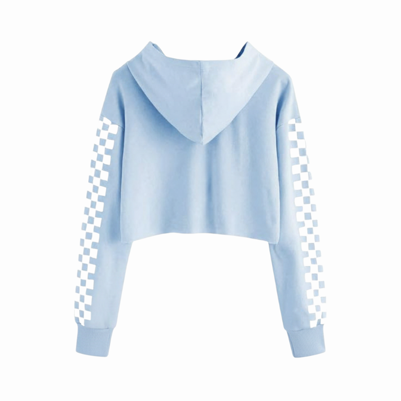 Girls Plaid Long Sleeve Crop Top Hoodies Sweatshirts